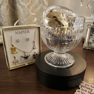 Napier Gold-Tone Holiday Charm Necklace Set in Gold and Green